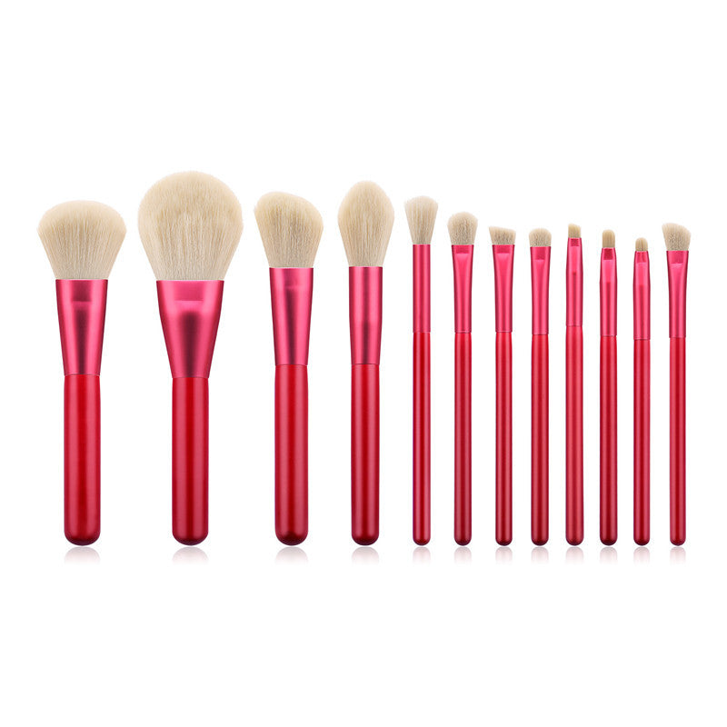 JMT-356362 Red Makeup Brush Set with Wooden Handle - 12pcs Professional Quality Tools for Easy Application
