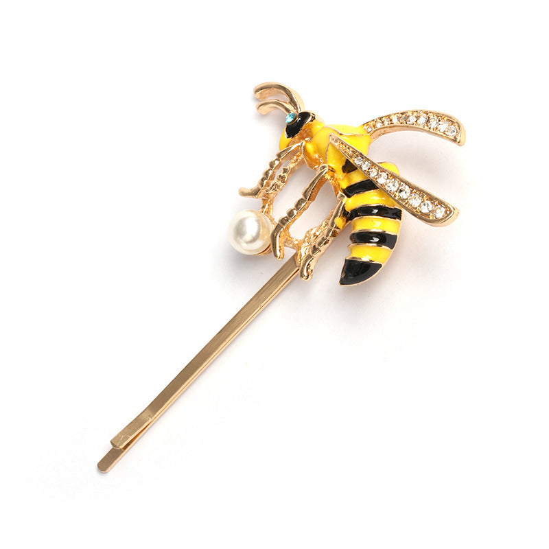 JMT-356618 European & American Style Micro-inlaid Zircon Fruit Bee Hairpin in Pink Crystal