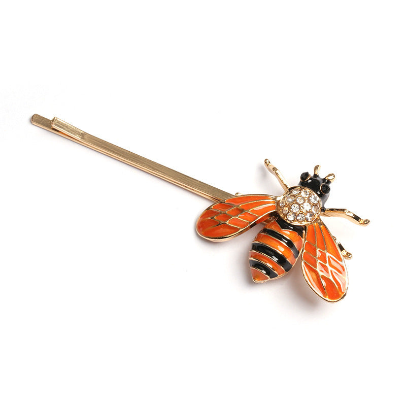 JMT-356618 European & American Style Micro-inlaid Zircon Fruit Bee Hairpin in Pink Crystal