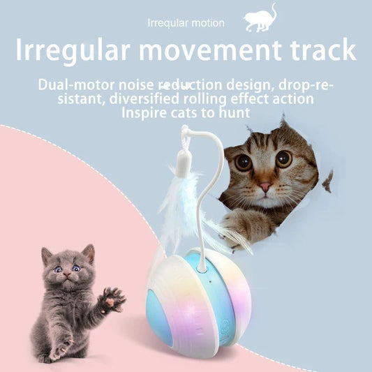 JMT-357386 Cat Feather Teaser Ball with Irregular Movement for Active Play and Scratching