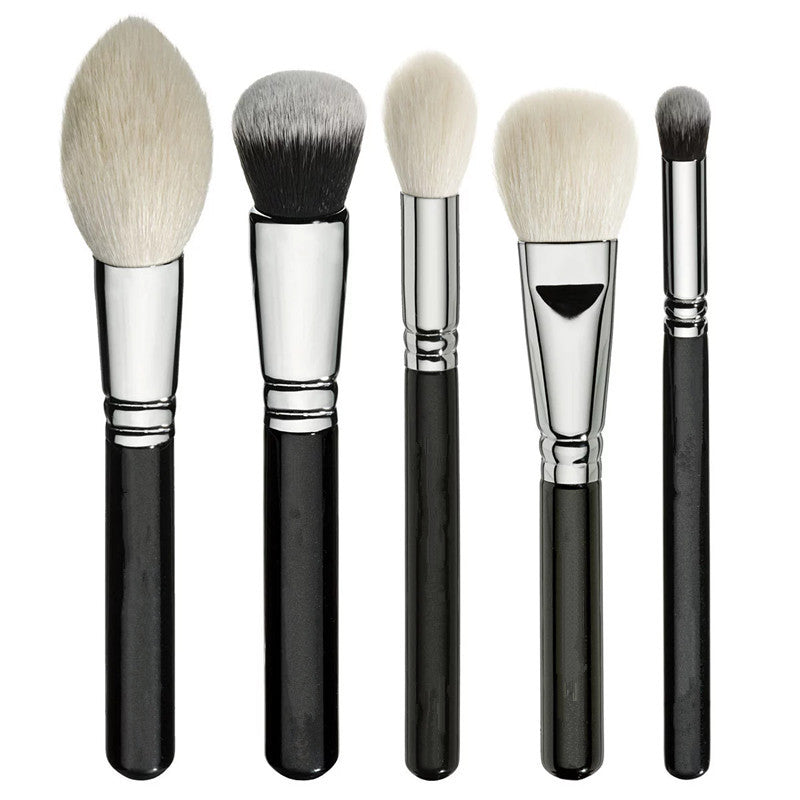 JMT-357514 15-Piece Black Makeup Brush Set with Wooden Handles and Artificial Fiber Bristles