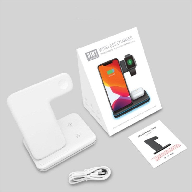 JMT-358730 3-in-1 Wireless Charger Station for Qi-Enabled Devices, Compatible with Mobile Phones, Smartwatches, and Headphones