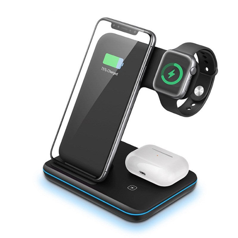 JMT-358730 3-in-1 Wireless Charger Station for Qi-Enabled Devices, Compatible with Mobile Phones, Smartwatches, and Headphones