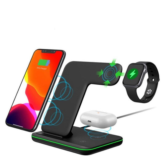 JMT-358730 3-in-1 Wireless Charger Station for Qi-Enabled Devices, Compatible with Mobile Phones, Smartwatches, and Headphones