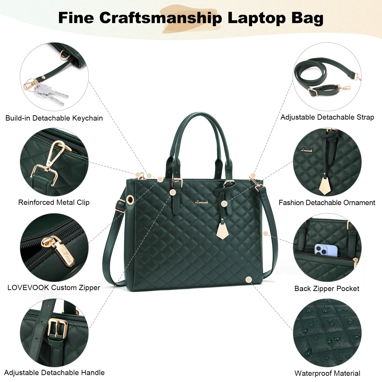 JMT-360266 Fashion Quilted Leather Geometric Briefcase and Large Tote Bag Set with USB Charging Port for Women