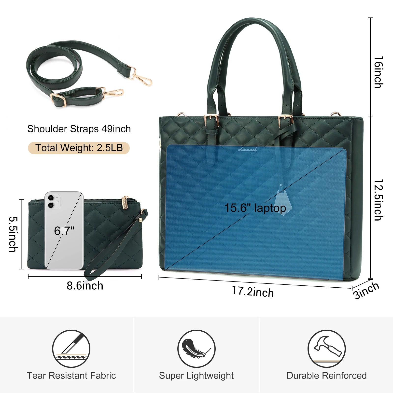 JMT-360266 Fashion Quilted Leather Geometric Briefcase and Large Tote Bag Set with USB Charging Port for Women