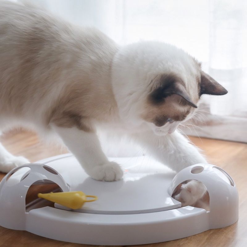 JMT-360522 Auto-Rotating Cat Toy Turntable with Electric Mouse Play Plate - Durable ABS Material
