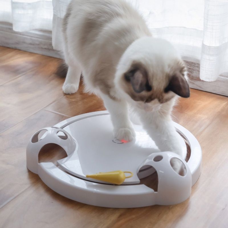 JMT-360522 Auto-Rotating Cat Toy Turntable with Electric Mouse Play Plate - Durable ABS Material