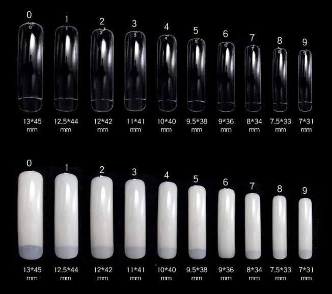 JMT-360842 Nail Patches Assortment in Transparent and Natural Art Nail Boxes - Ten Sizes Available