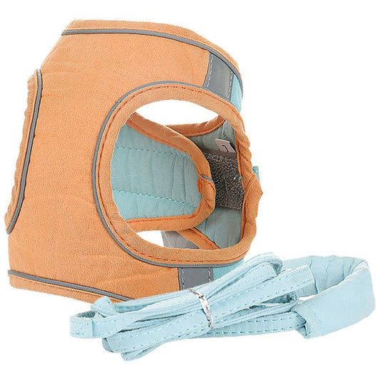 JMT-361034 Reflective Color-Blocking Traction Chest Strap Set for Cats - Adjustable Flannel and Velcro Design, Multiple Sizes Available