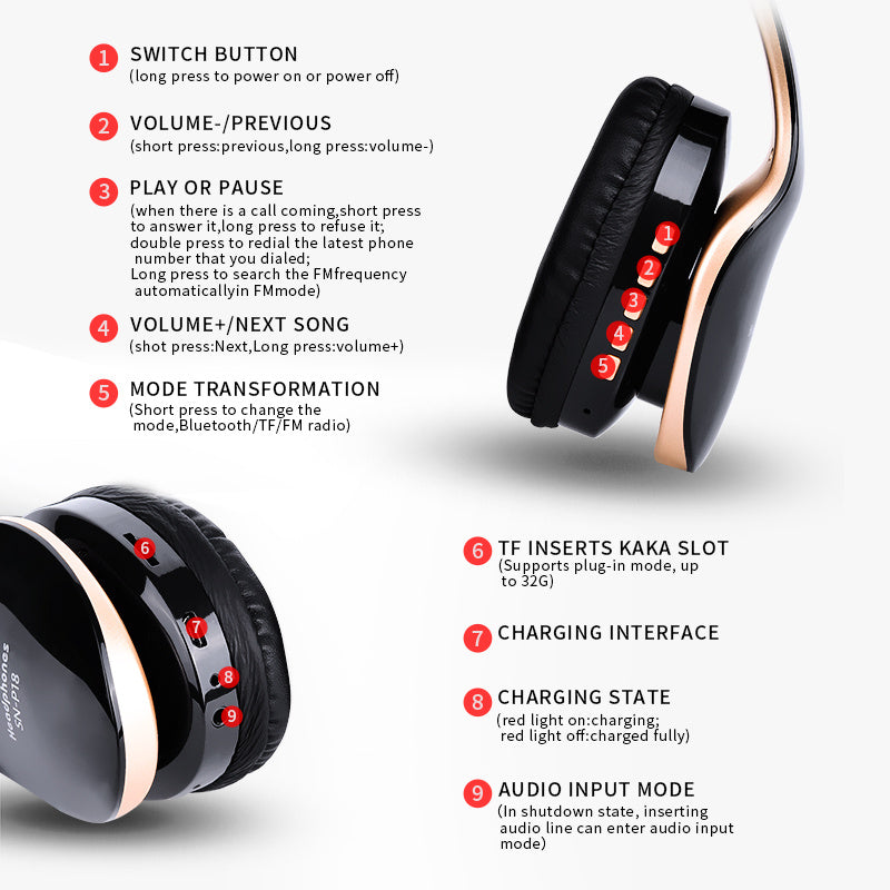 JMT-361866 Bluetooth Wireless Headset with 40mm Drivers and 10M Operating Range