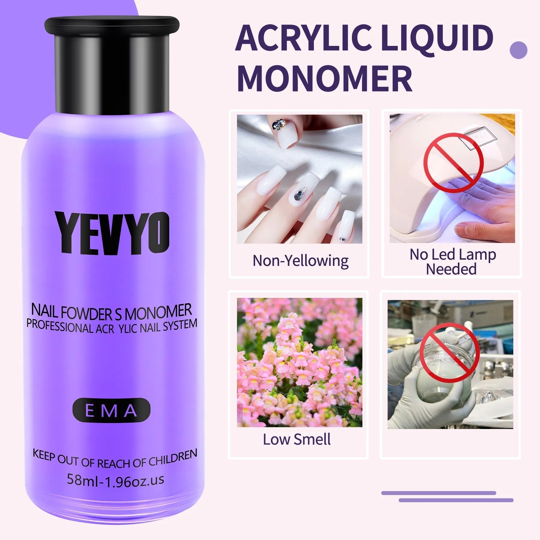 JMT-363146 Acrylic Nail Kit with 4 Colors of Acrylic Powder, Monomer, and Nail Brushes for Professional and DIY Nail Art