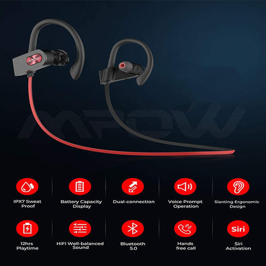 JMT-363338 Bluetooth Hanging Ear Headset with Stereo Sound and Voice Control - Available in Red, Black, and Pink