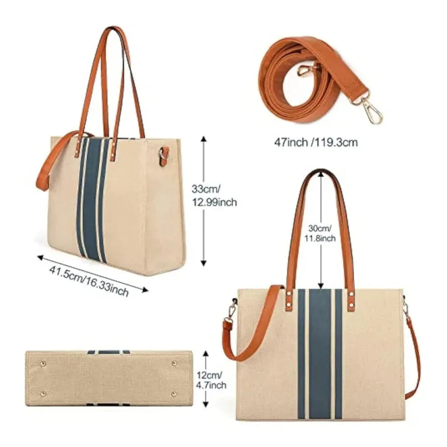 JMT-363338 Retro Waterproof Canvas Tote Bag for Women - Versatile Laptop Handbag