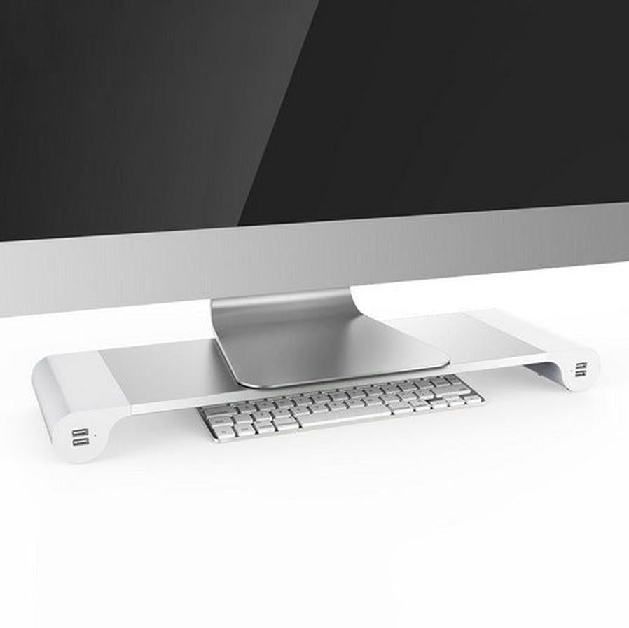 JMT-363466 Adjustable Computer Monitor Stand with USB Charging & Keyboard Storage Solution