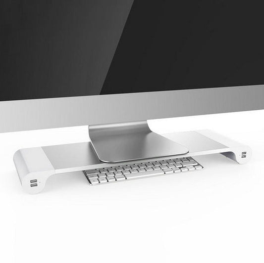 JMT-363466 Adjustable Computer Monitor Stand with USB Charging & Keyboard Storage Solution