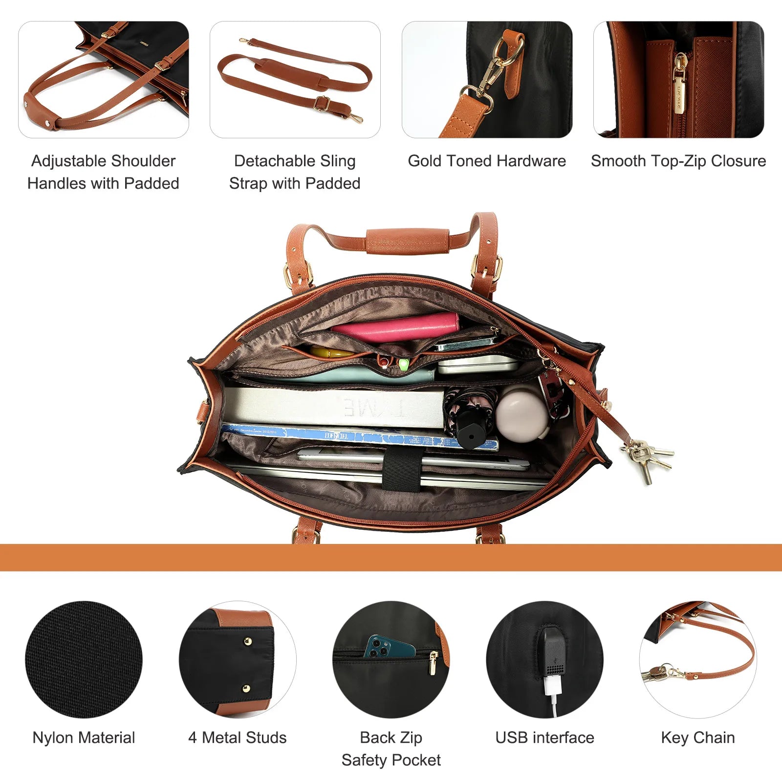 JMT-363658 Stylish Office Tote Bag Set for Women - Large Capacity 15.6 Laptop Briefcase and Shoulder Bag