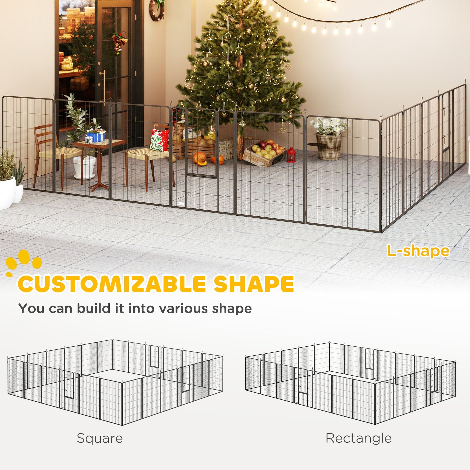 JMT-363850 Expandable 24-Panel Dog Playpen for Indoor and Outdoor Use - Lockable Door with Customizable Shapes in Gray