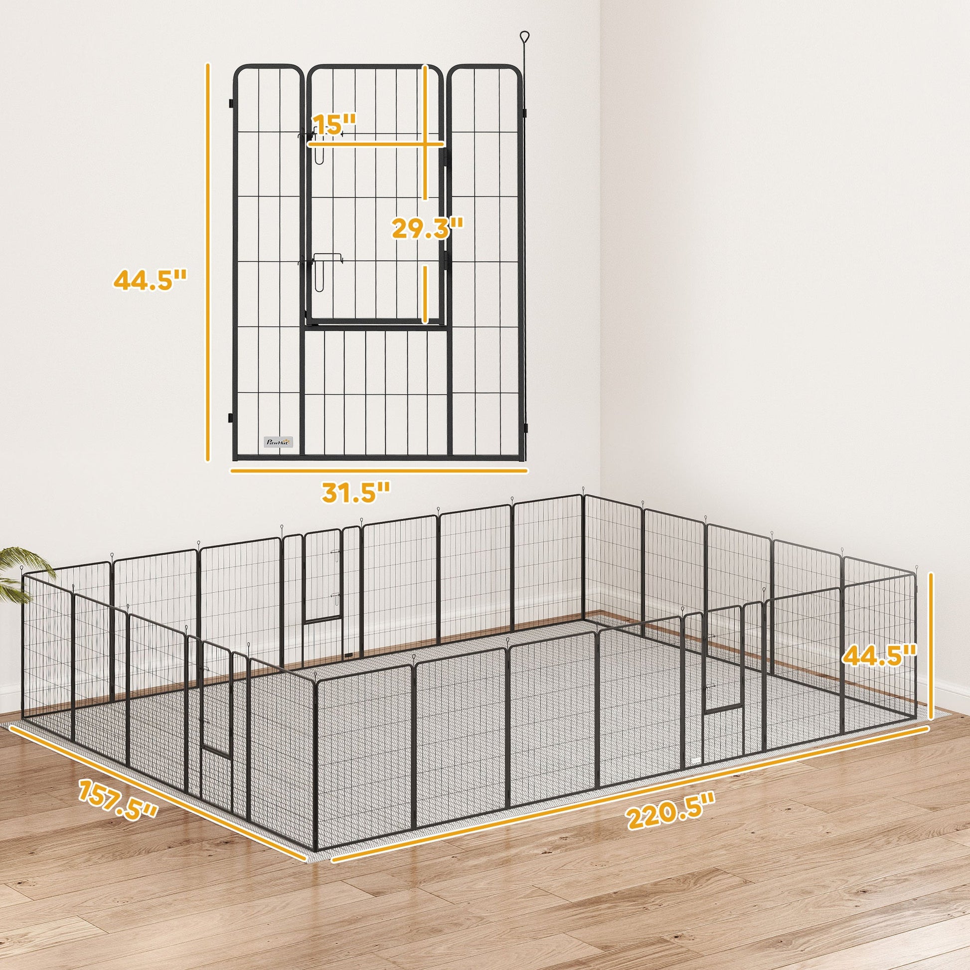 JMT-363850 Expandable 24-Panel Dog Playpen for Indoor and Outdoor Use - Lockable Door with Customizable Shapes in Gray