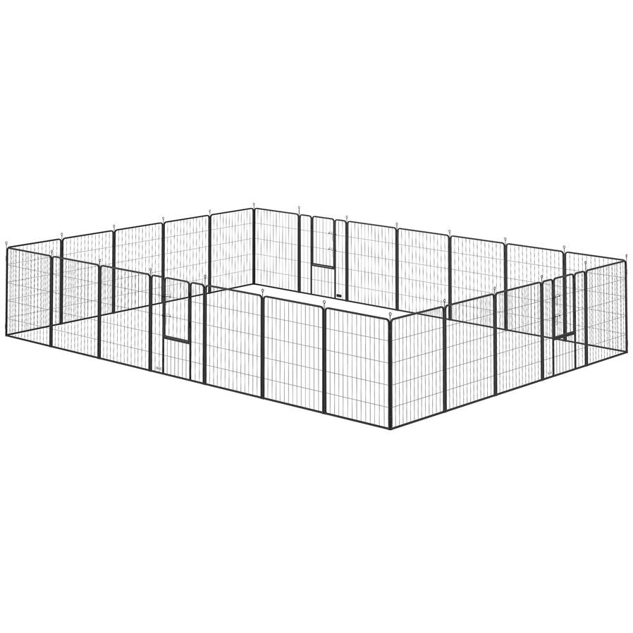 JMT-363850 Expandable 24-Panel Dog Playpen for Indoor and Outdoor Use - Lockable Door with Customizable Shapes in Gray
