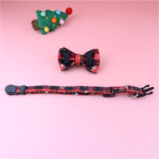 JMT-364810 Christmas Cat Bow Detachable Tartan Collar - Handmade Soft and Flexible Design for All Seasons