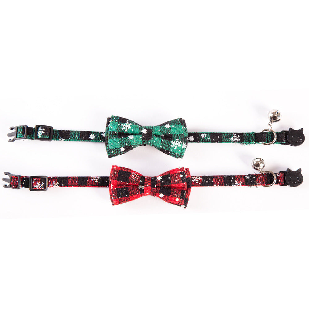 JMT-364810 Christmas Cat Bow Detachable Tartan Collar - Handmade Soft and Flexible Design for All Seasons