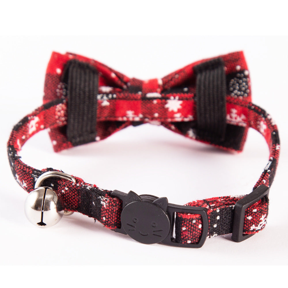 JMT-364810 Christmas Cat Bow Detachable Tartan Collar - Handmade Soft and Flexible Design for All Seasons