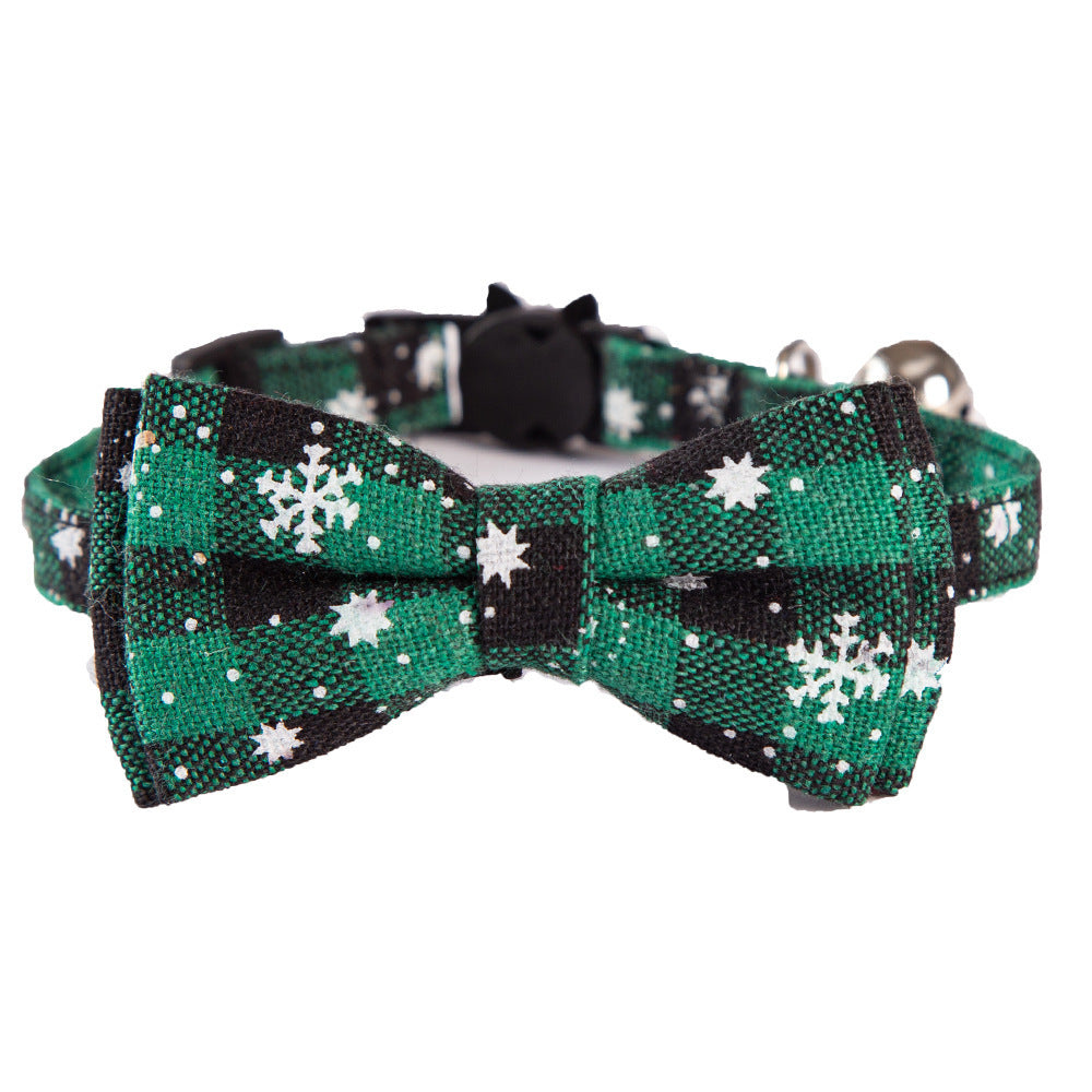 JMT-364810 Christmas Cat Bow Detachable Tartan Collar - Handmade Soft and Flexible Design for All Seasons