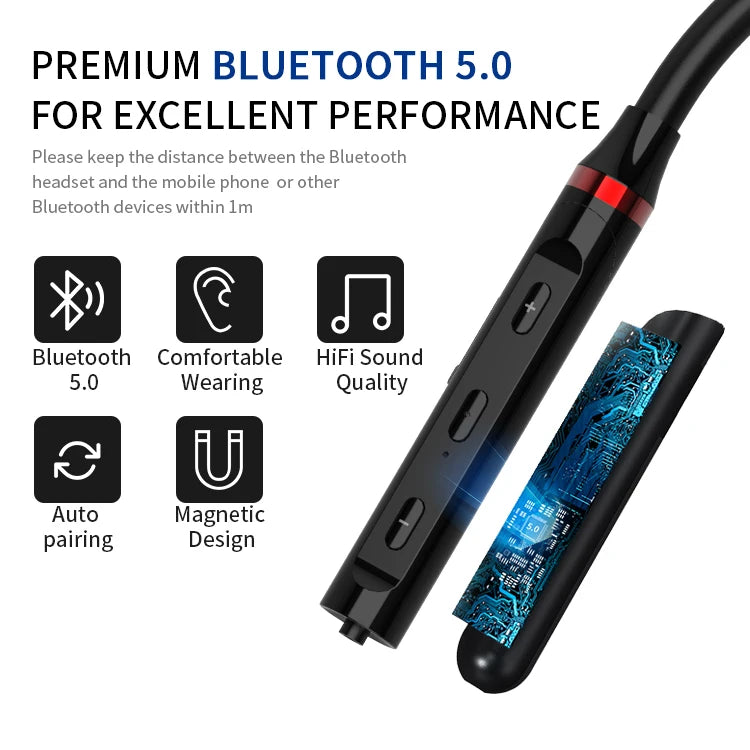 JMT-364810 Wireless Magnetic Neckband Earphones with Noise Reduction for Sports and Bodybuilding