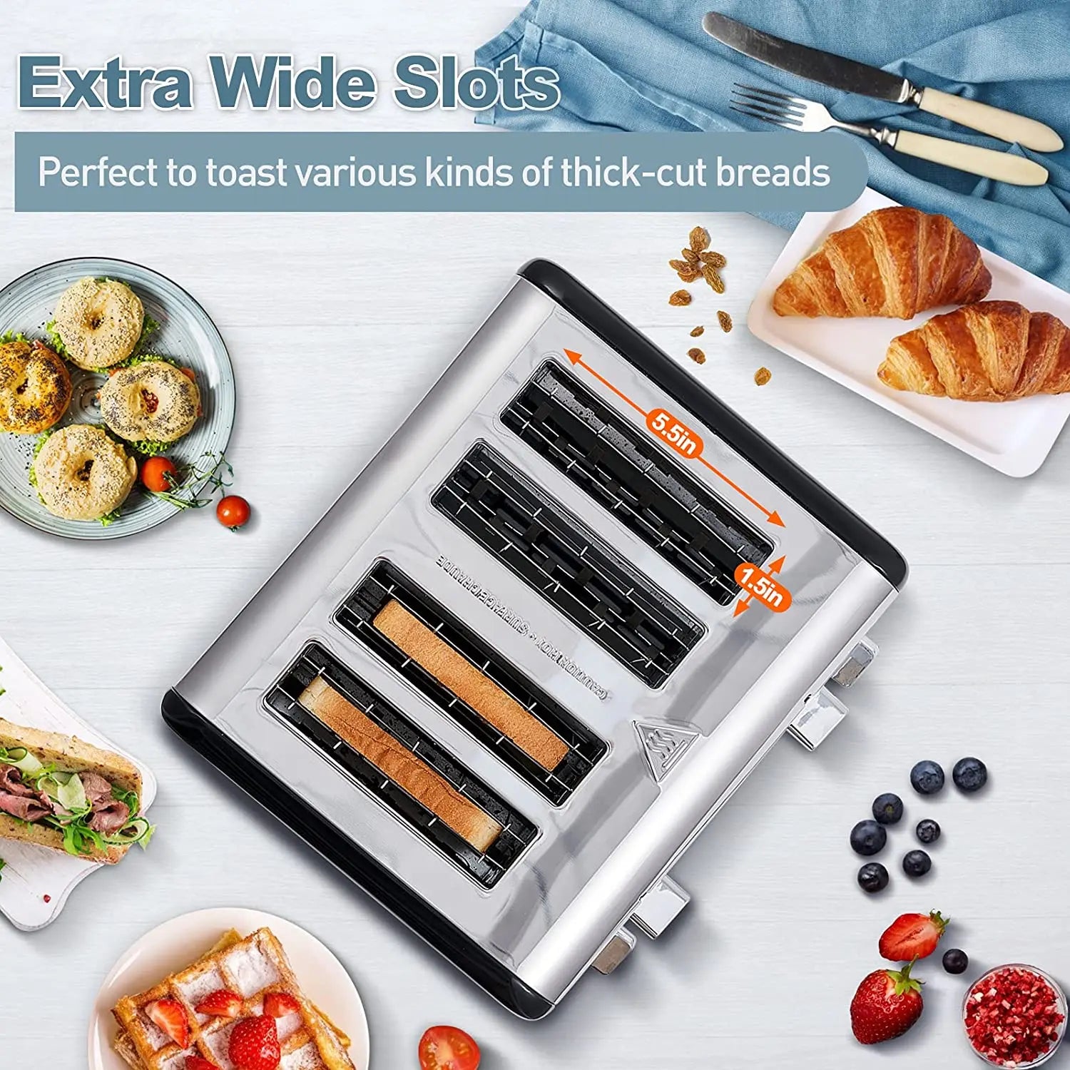 JMT-364938 Digital LED Display 4-Slice Stainless Steel Toaster with Smart Features