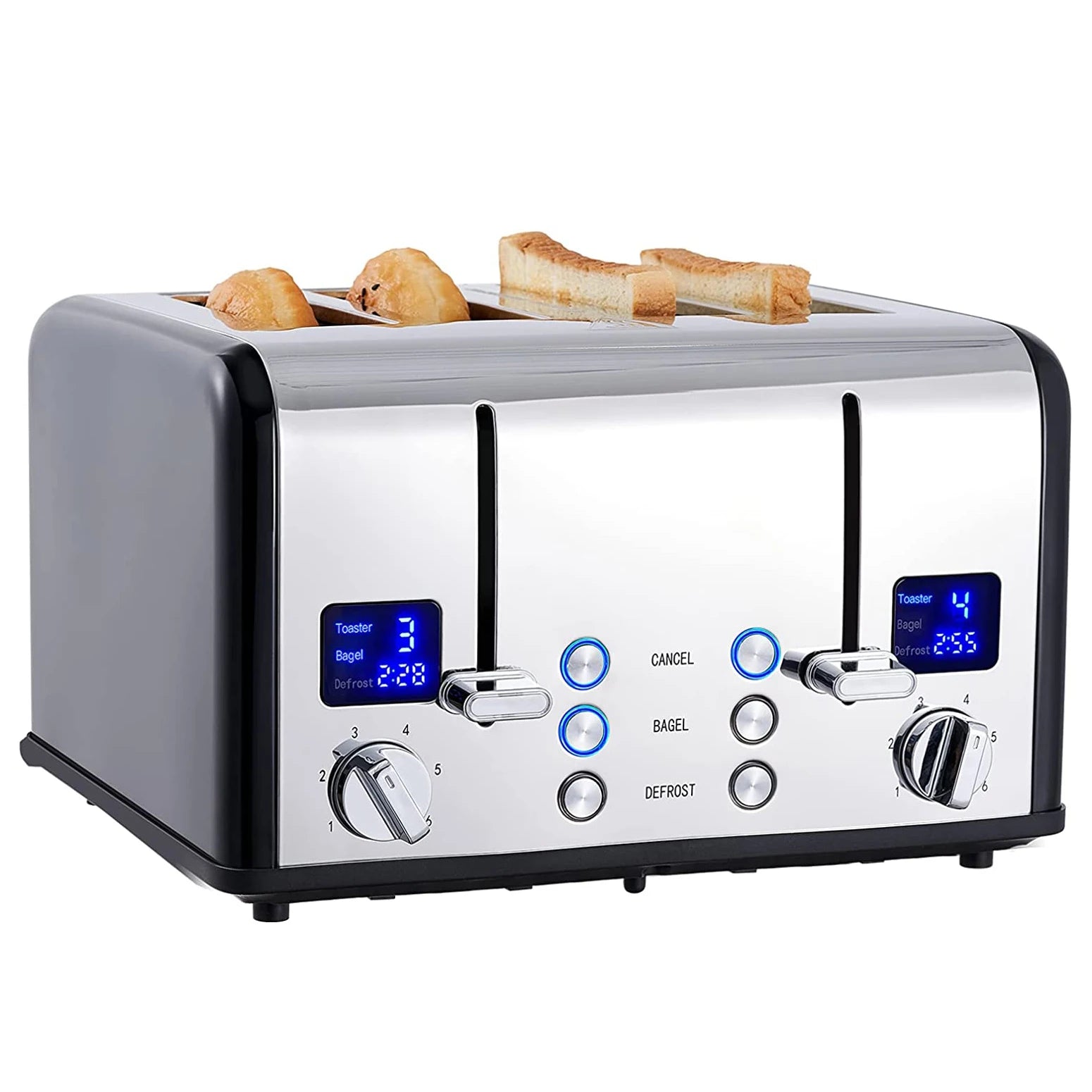 JMT-364938 Digital LED Display 4-Slice Stainless Steel Toaster with Smart Features