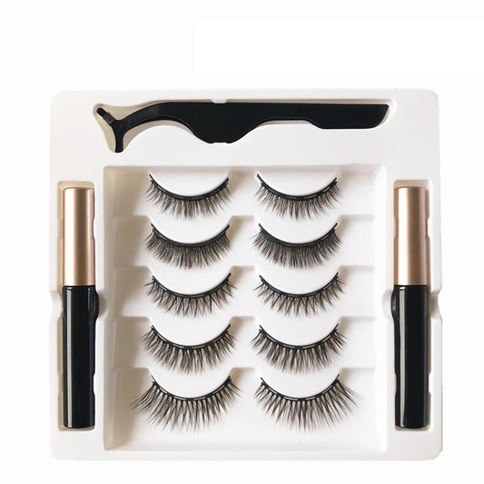JMT-365258 Magnetic Eyeliner and Eyelashes Set - Five Pairs, Handcrafted Synthetic Fiber