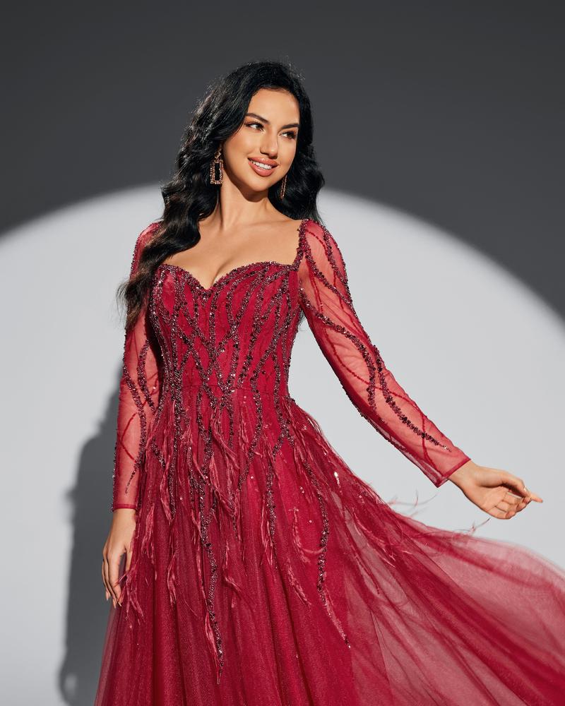 JMT-365386 Elegant Red Evening Dress for Women - Style SH0058