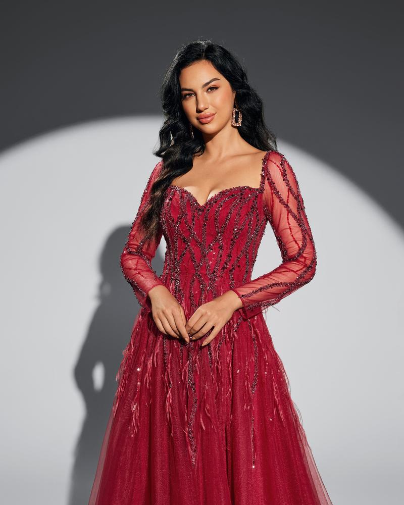 JMT-365386 Elegant Red Evening Dress for Women - Style SH0058