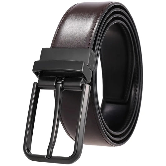 JMT-365898 Men's Leather Belt with Rotating Pin Buckle, Adjustable Fit, Classic Style