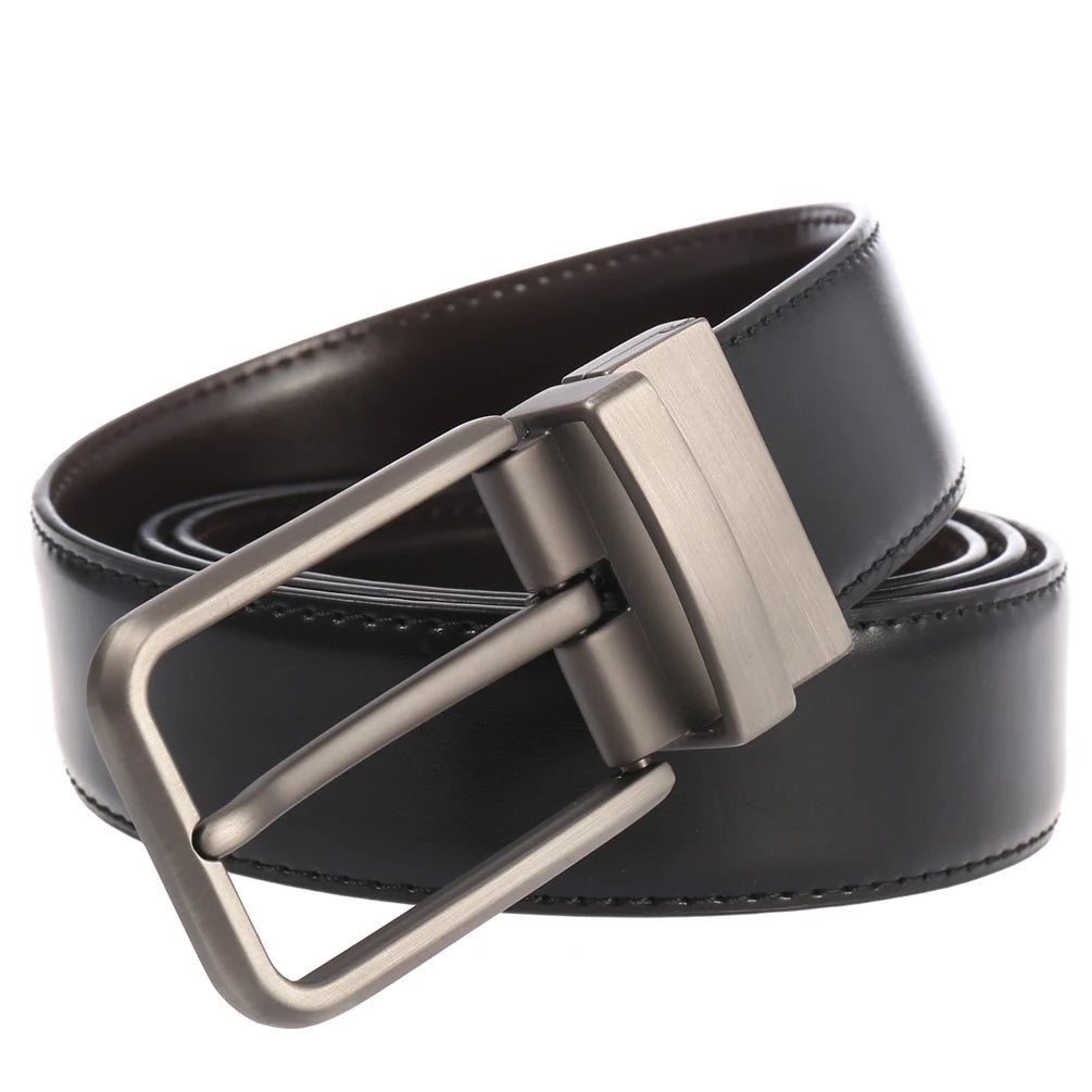 JMT-365898 Men's Leather Belt with Rotating Pin Buckle, Adjustable Fit, Classic Style