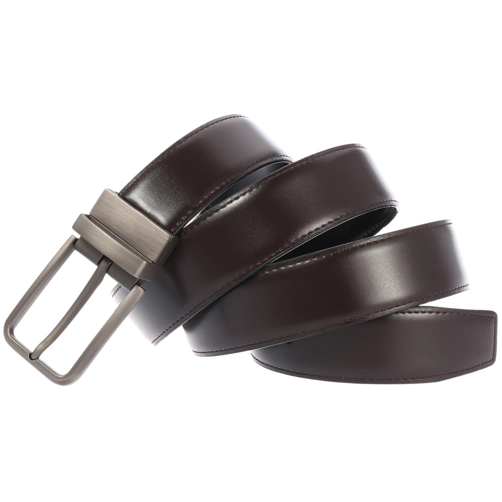 JMT-365898 Men's Leather Belt with Rotating Pin Buckle, Adjustable Fit, Classic Style