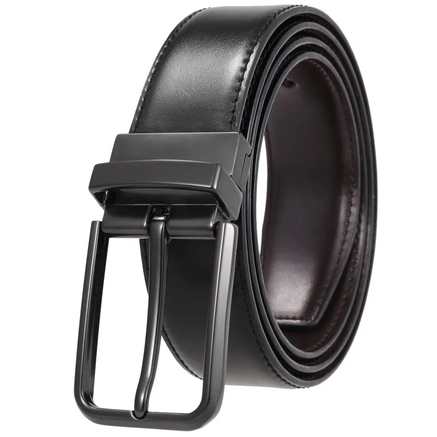 JMT-365898 Men's Leather Belt with Rotating Pin Buckle, Adjustable Fit, Classic Style