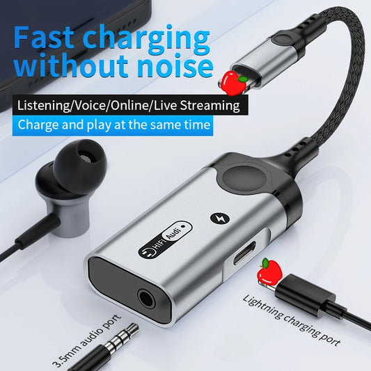 JMT-365962 2-in-1 Audio Jack Adapter for Apple Devices - Dual 8-Pin to 3.5mm Headphone Aux Splitter for iPhone 6/7/8/X/11/12/13/14