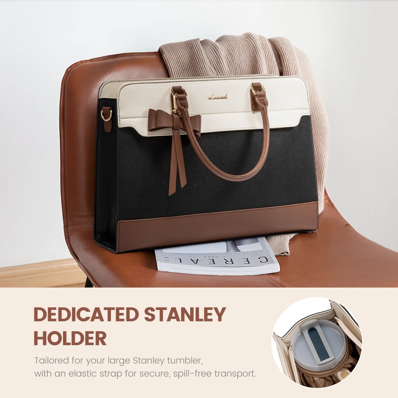 JMT-365962 Elegant Water-Resistant Leather Tote Bag for 15.6 Inch Laptops - Spacious Teacher Handbag
