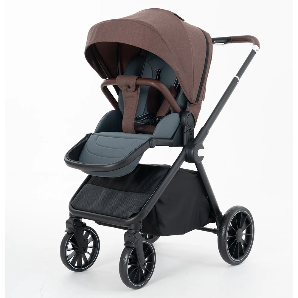 JMT-366154 Poussett Two-Way Push Luxury Baby Stroller and Car Seat with Big Wheels, Foldable Pram for Infants