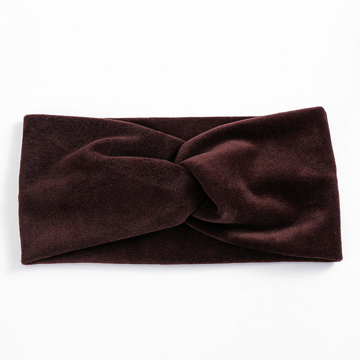 JMT-366666 Wide Brim Cross Velvet Headband for Women in Plaid Flannel