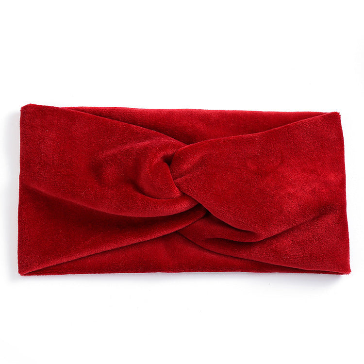 JMT-366666 Wide Brim Cross Velvet Headband for Women in Plaid Flannel