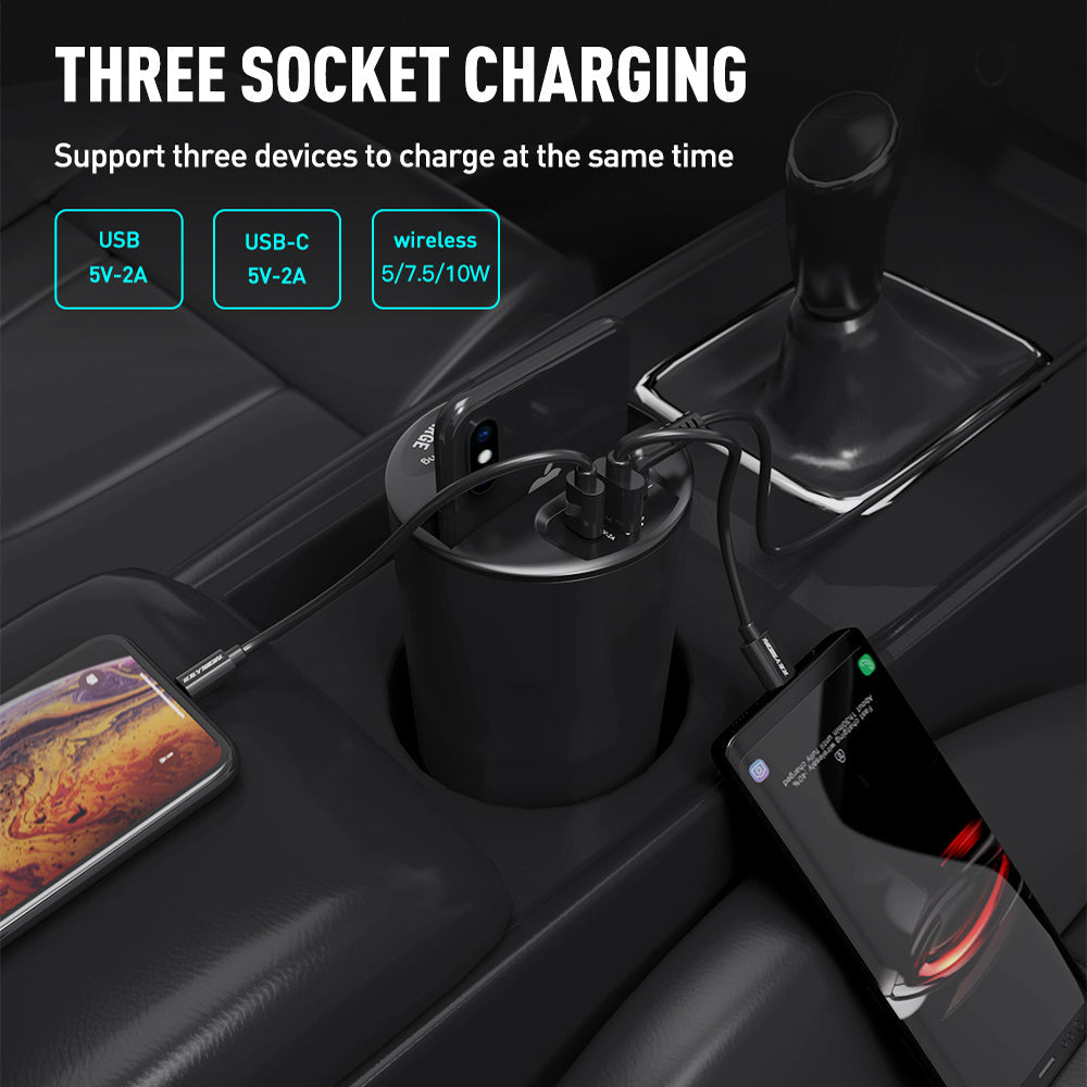 JMT-366986 Car Wireless Charging Cup with QI Standard, Micro USB Interface, 10W/7.5W/5W Power Output