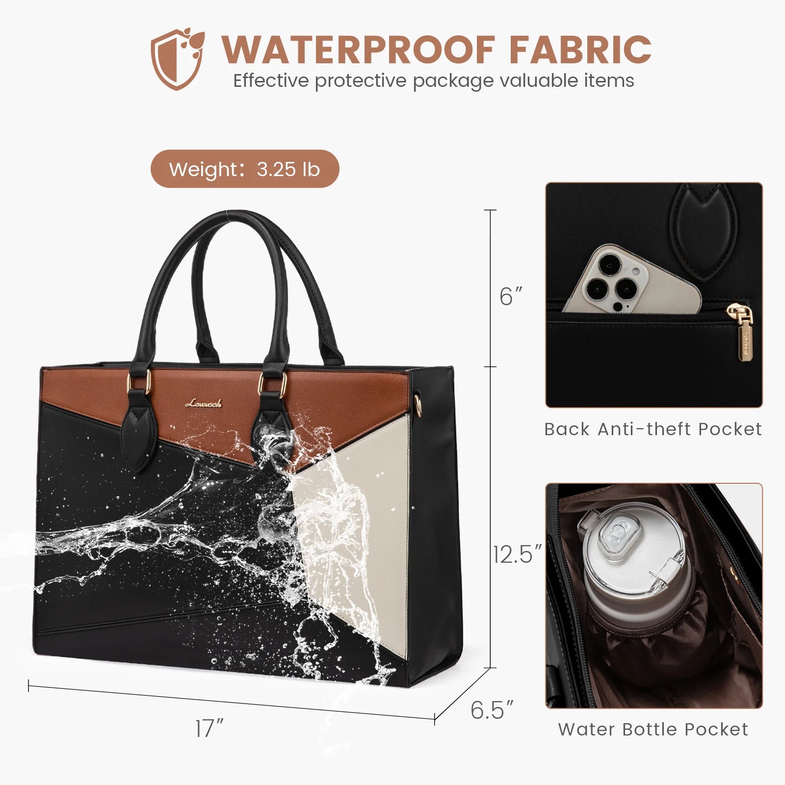 JMT-367114 Professional Laptop Tote Bag for 15.6 to 17 Inch Laptops - Lightweight Clutch Purse for Office and Business Use