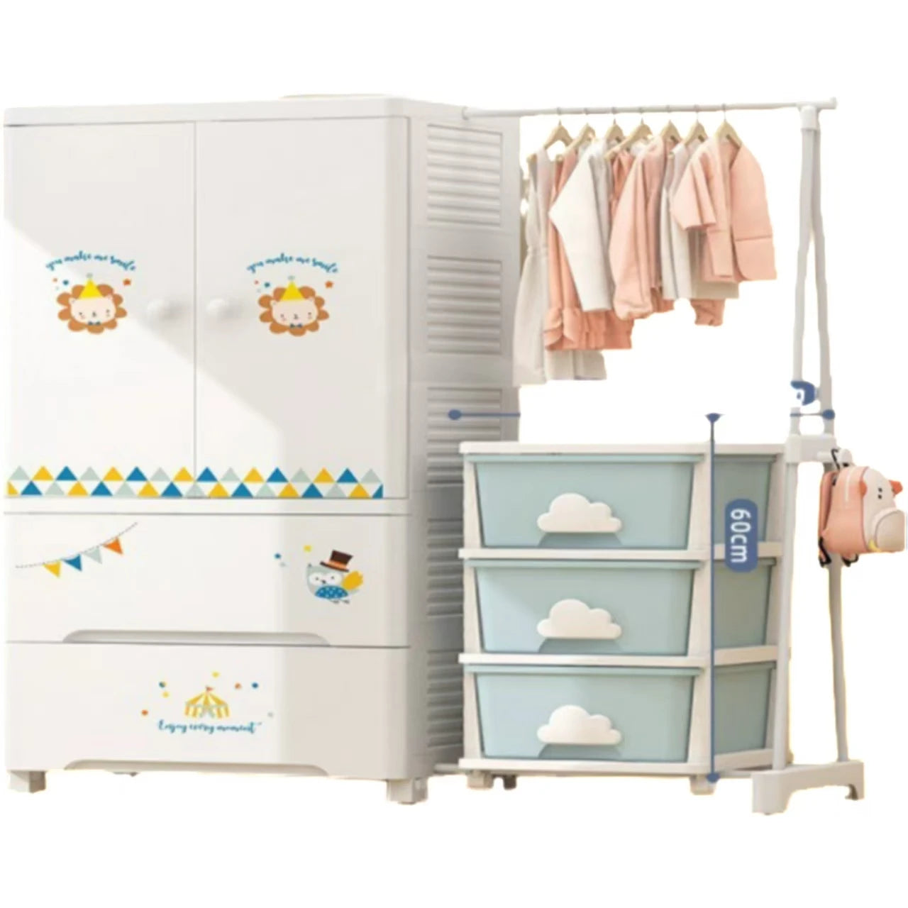 JMT-367242 Four-Layer Plastic Storage Unit with Clothesline Pole - 58 cm Baby Drawer Organiser