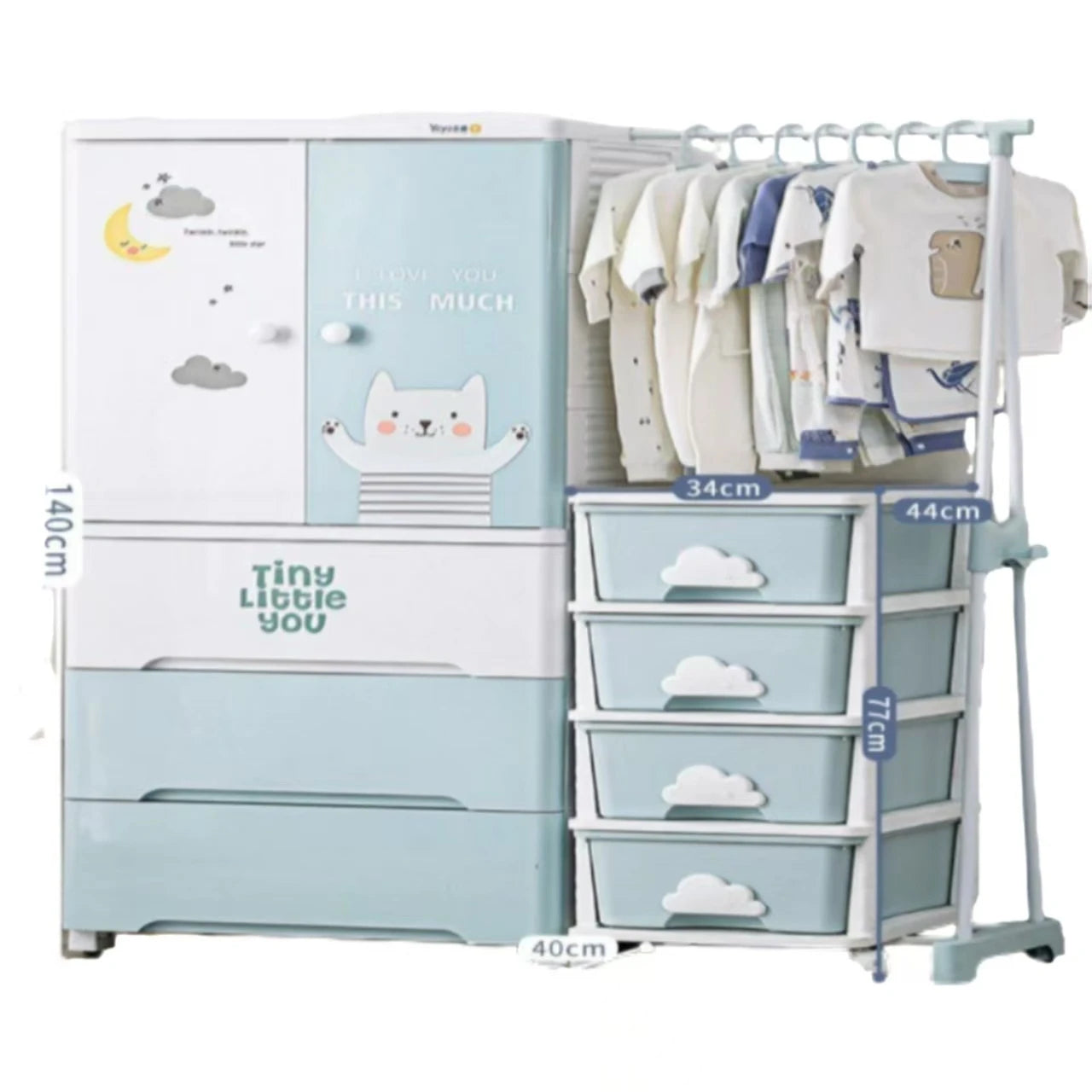 JMT-367242 Four-Layer Plastic Storage Unit with Clothesline Pole - 58 cm Baby Drawer Organiser