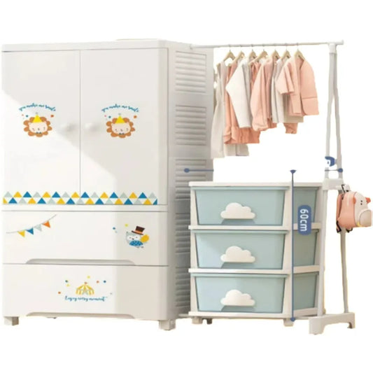 JMT-367242 Four-Layer Plastic Storage Unit with Clothesline Pole - 58 cm Baby Drawer Organiser