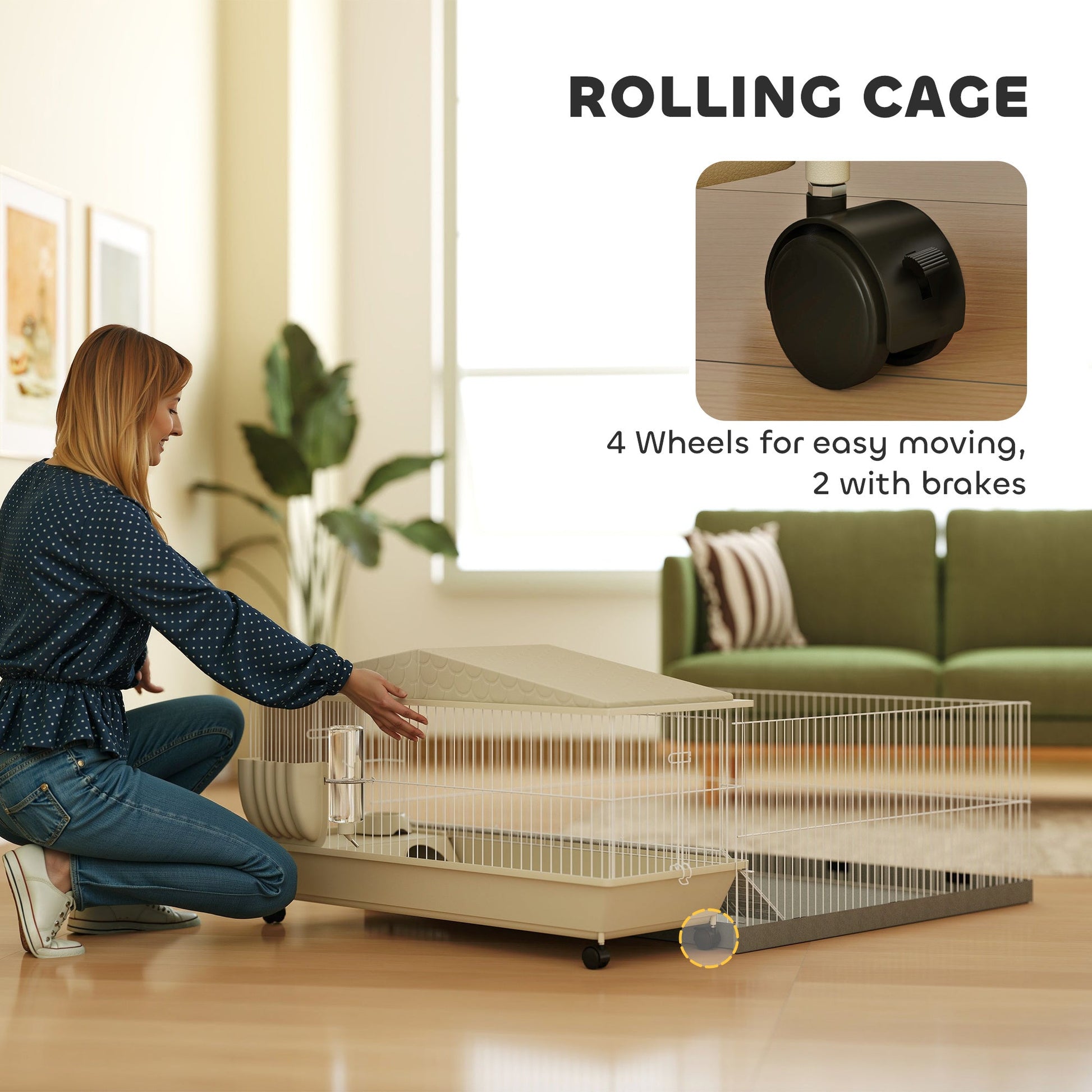 JMT-367306 Comfortable Small Animal Cage with Removable Playpen, Waterproof Pad, Hay Feeder, Water Bottle, and Food Dish for Guinea Pigs and Hedgehogs