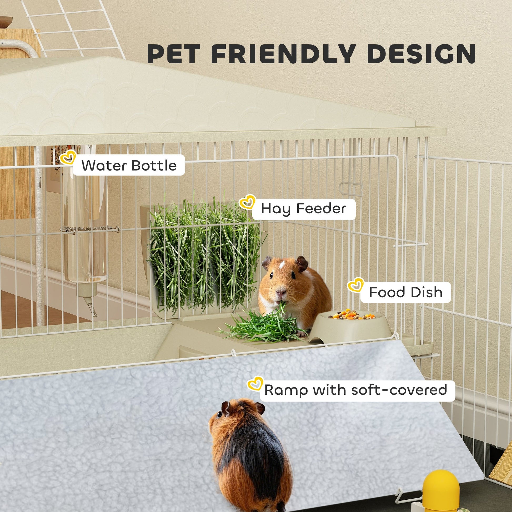 JMT-367306 Comfortable Small Animal Cage with Removable Playpen, Waterproof Pad, Hay Feeder, Water Bottle, and Food Dish for Guinea Pigs and Hedgehogs